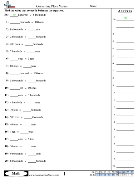Converting Place Values Worksheet - Converting Place Values worksheet